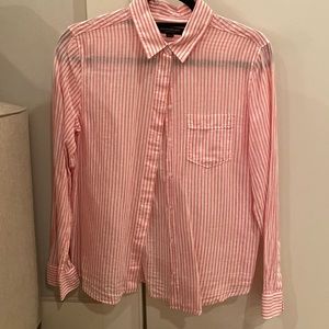 Banana Republic Pink and White Stripe Quinn Boy Fit Long Sleeve Top